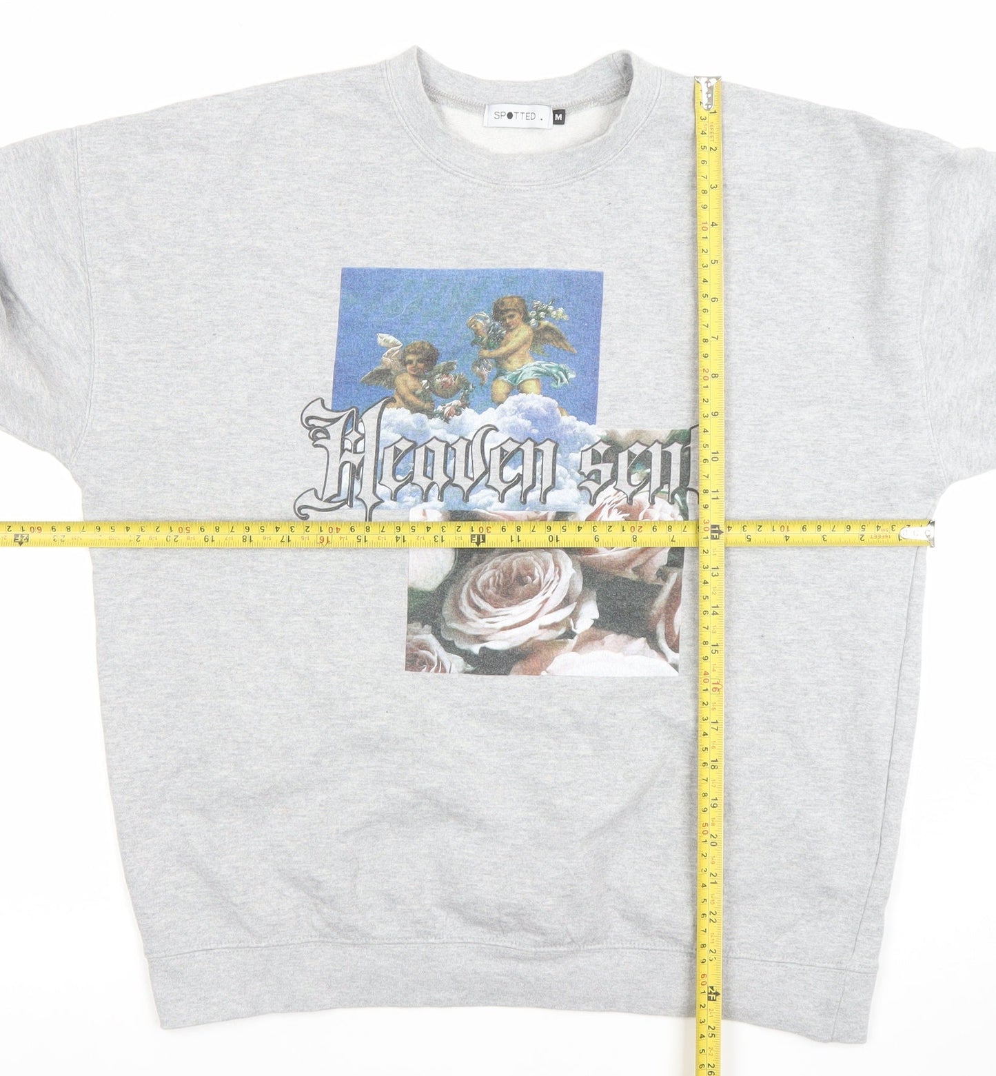 Spotted Grey Heaven Sent Graphic Womens Medium Pullover Sweatshirt