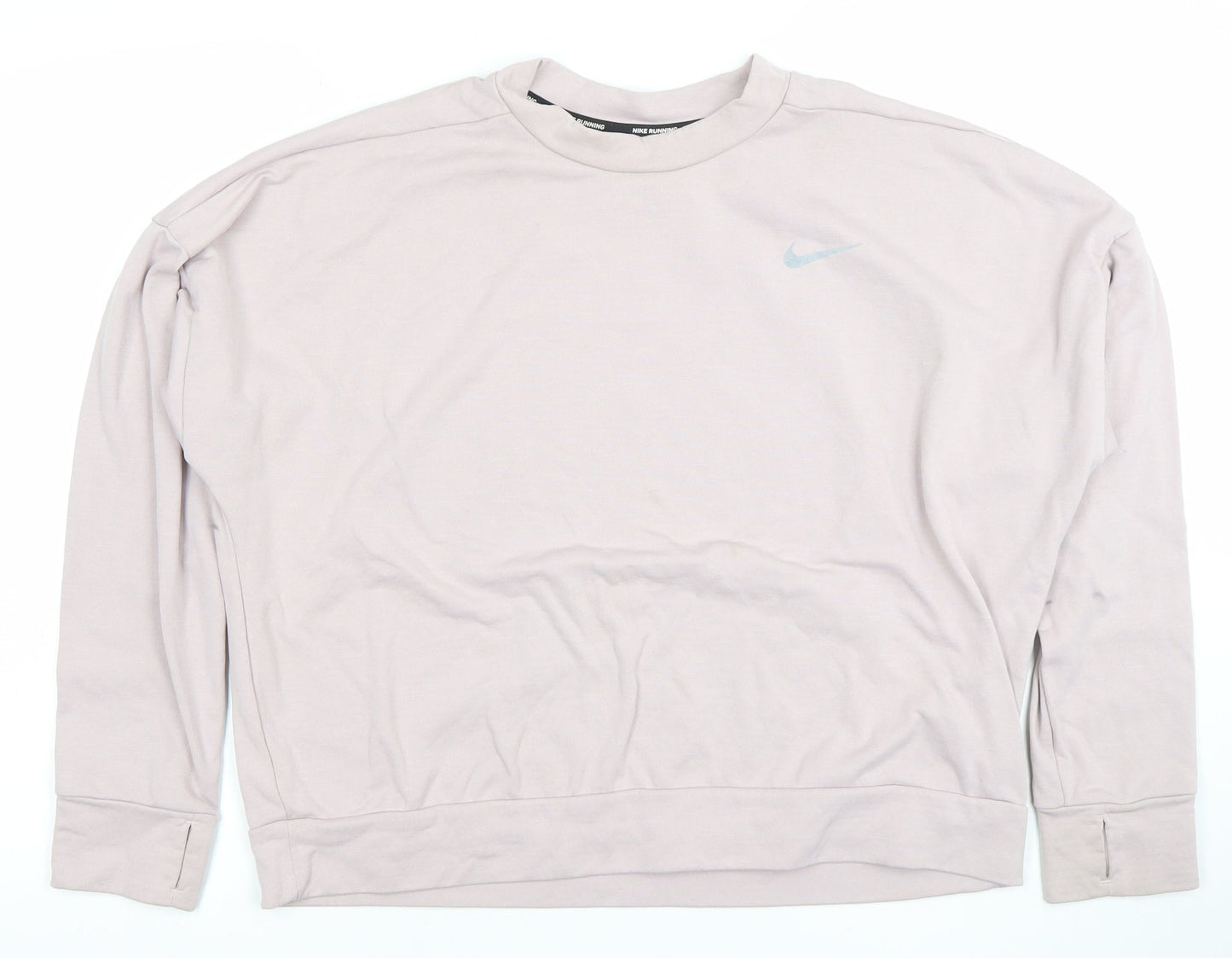 Nike Women Beige Dri-FIT Running Sweatshirt L Crew Neck Long Sleeve