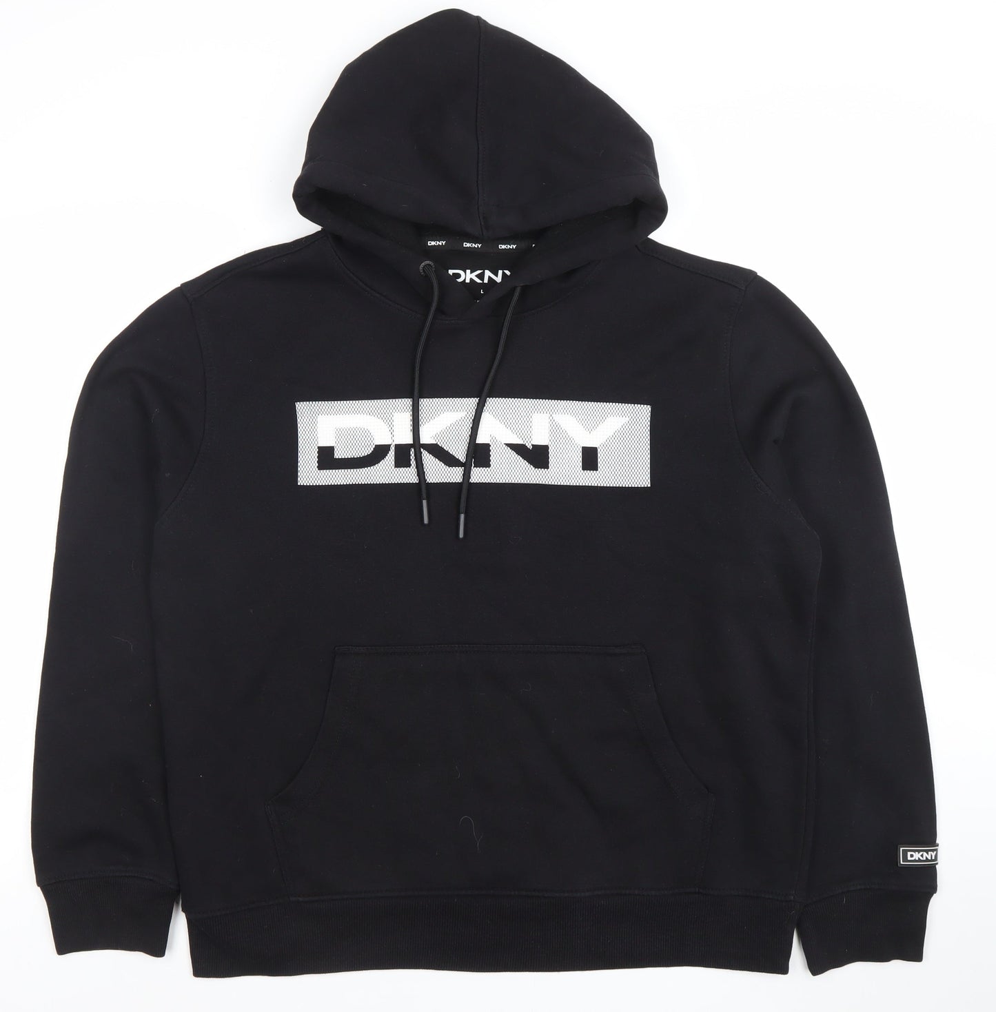DKNY Men's Black Pullover Hoodie L Cotton Blend Logo Style