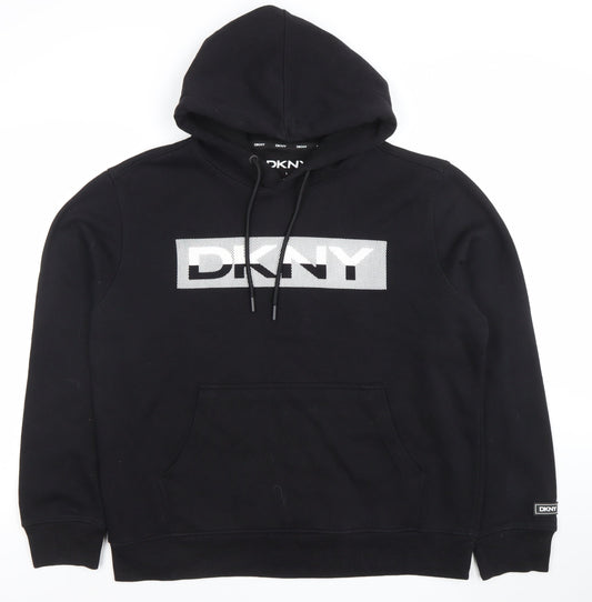 DKNY Men's Black Pullover Hoodie L Cotton Blend Logo Style