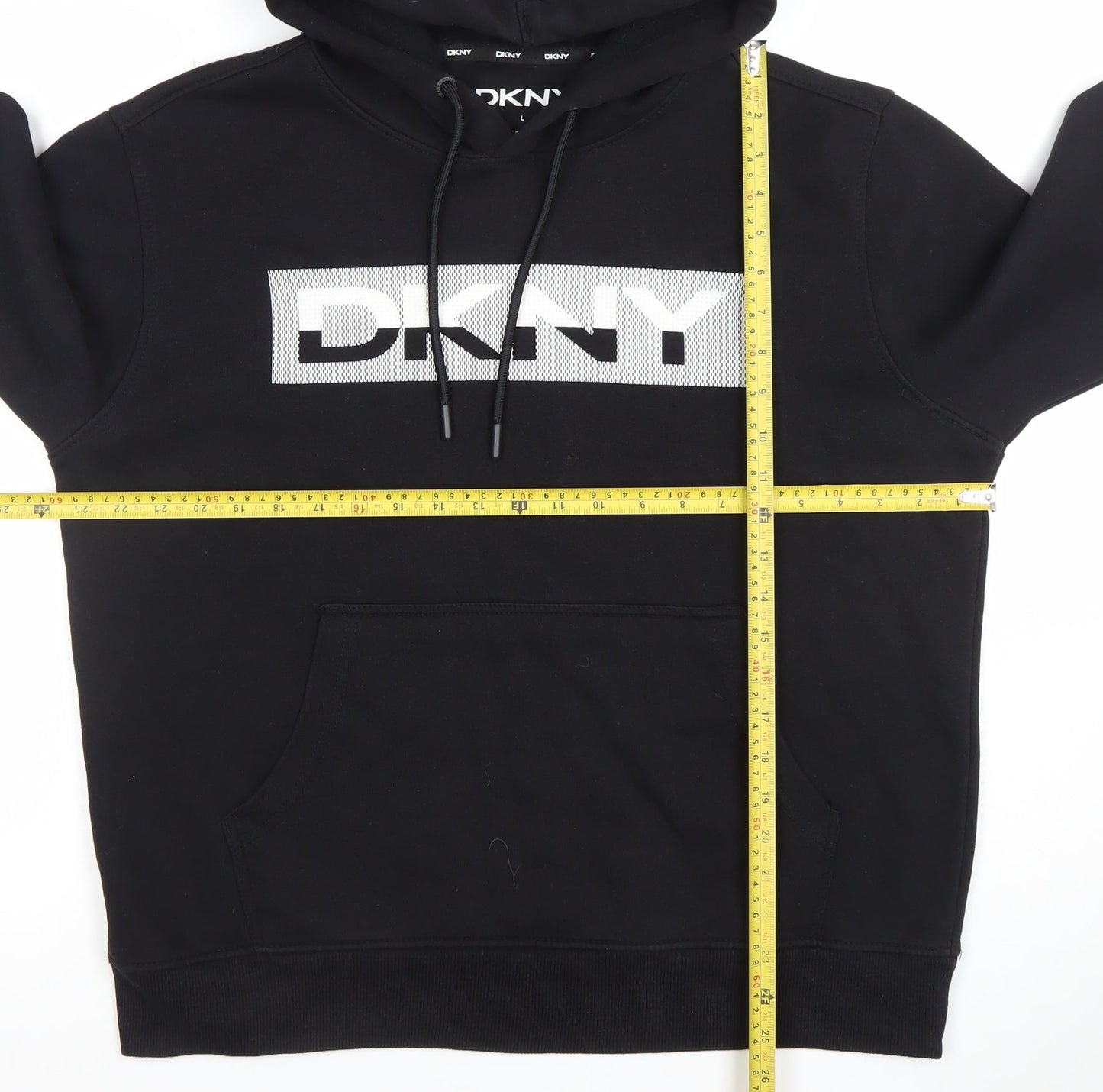 DKNY Men's Black Pullover Hoodie L Cotton Blend Logo Style