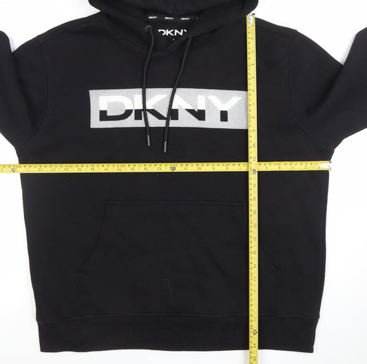 DKNY Men's Black Pullover Hoodie L Cotton Blend Logo Style