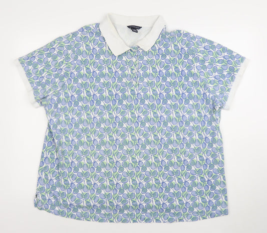 Lands' End Women's Blue Green Polo Shirt UK 24/26 Classic Fit