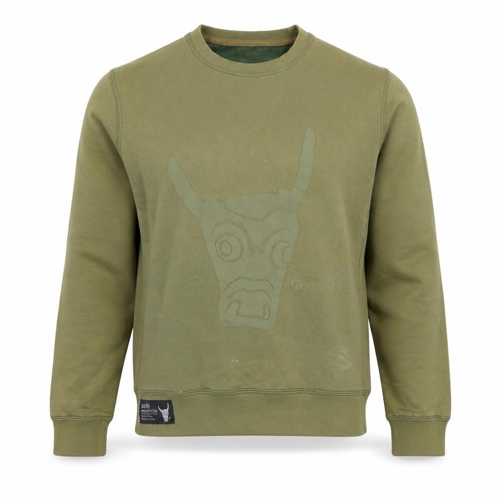 Ushi Mens Green Cotton Crew Neck Sweatshirt Size L