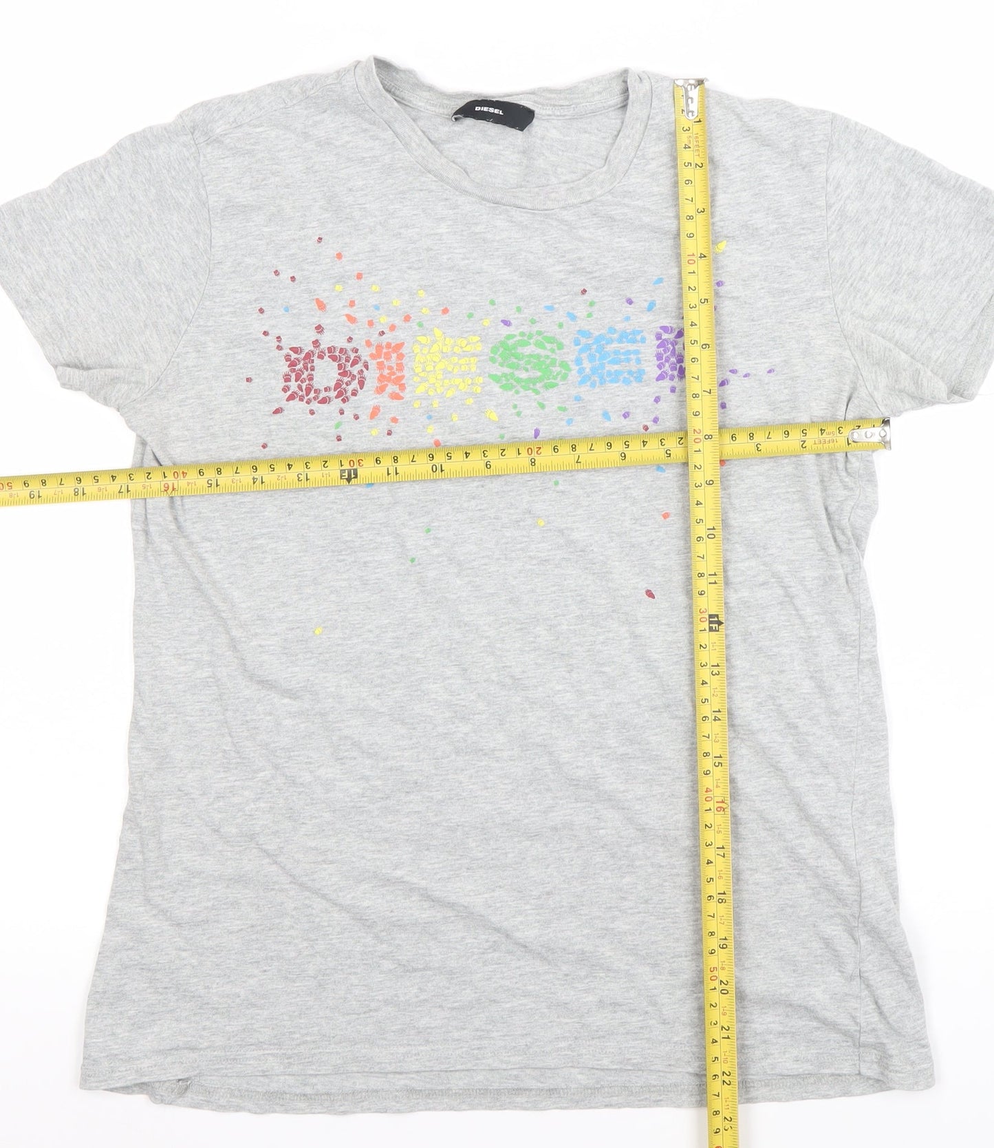 Diesel Womens Grey Rainbow Logo Cotton T-Shirt M