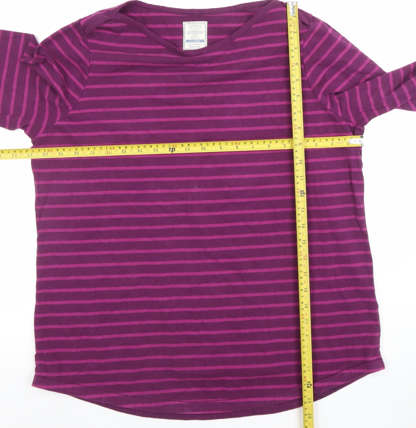 Fat Face Womens Purple Striped Long Sleeve Cotton T-Shirt Size 16