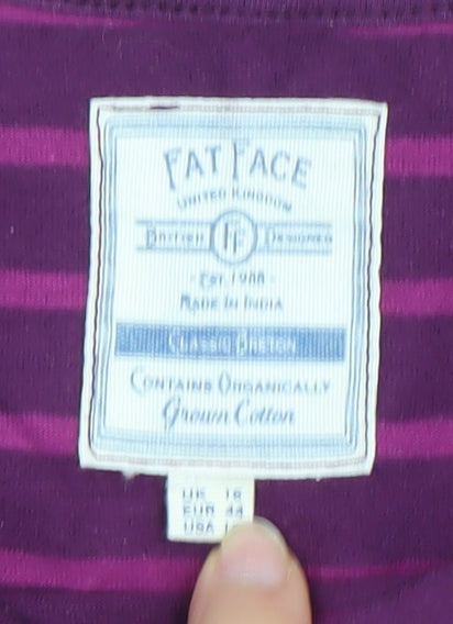 Fat Face Womens Purple Striped Long Sleeve Cotton T-Shirt Size 16