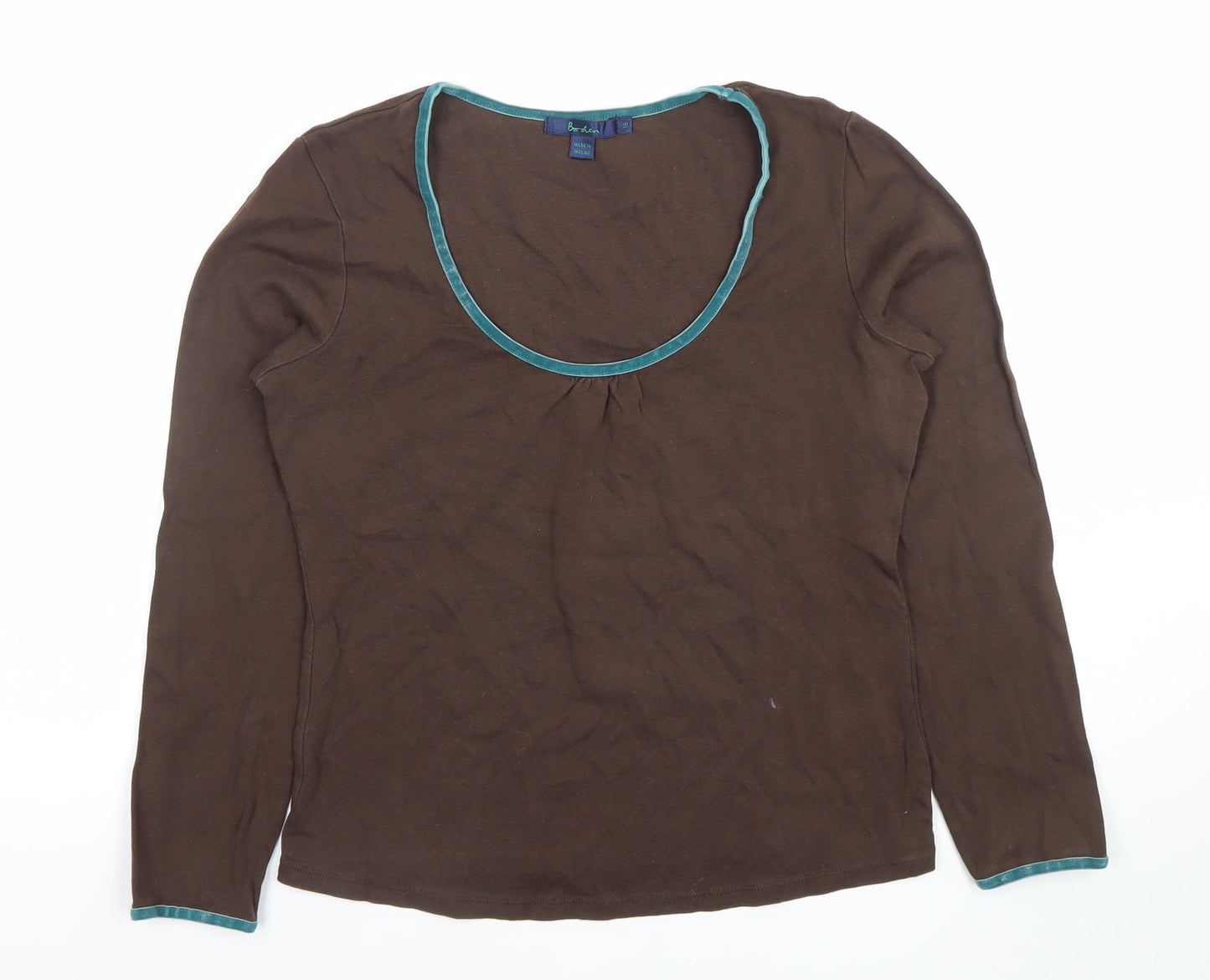 Boden Women's Brown Long Sleeve Scoop Neck Cotton Stretch Top M