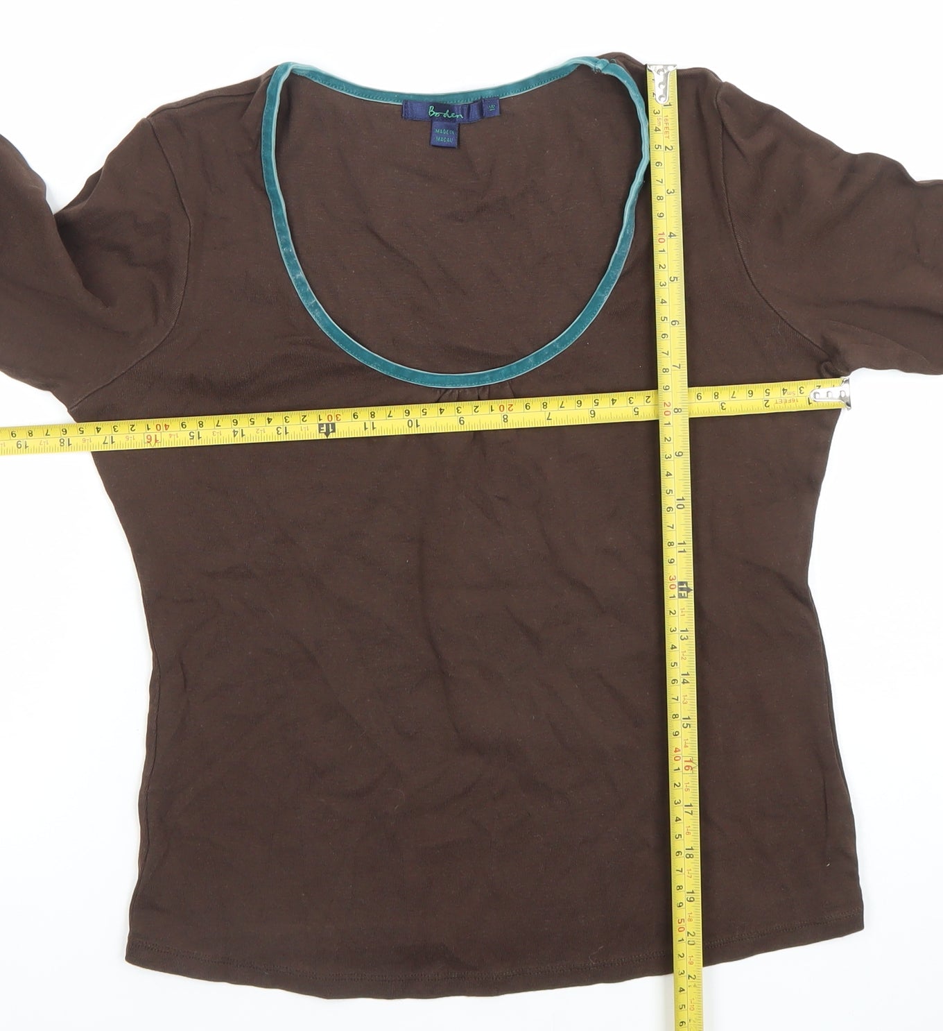 Boden Women's Brown Long Sleeve Scoop Neck Cotton Stretch Top M