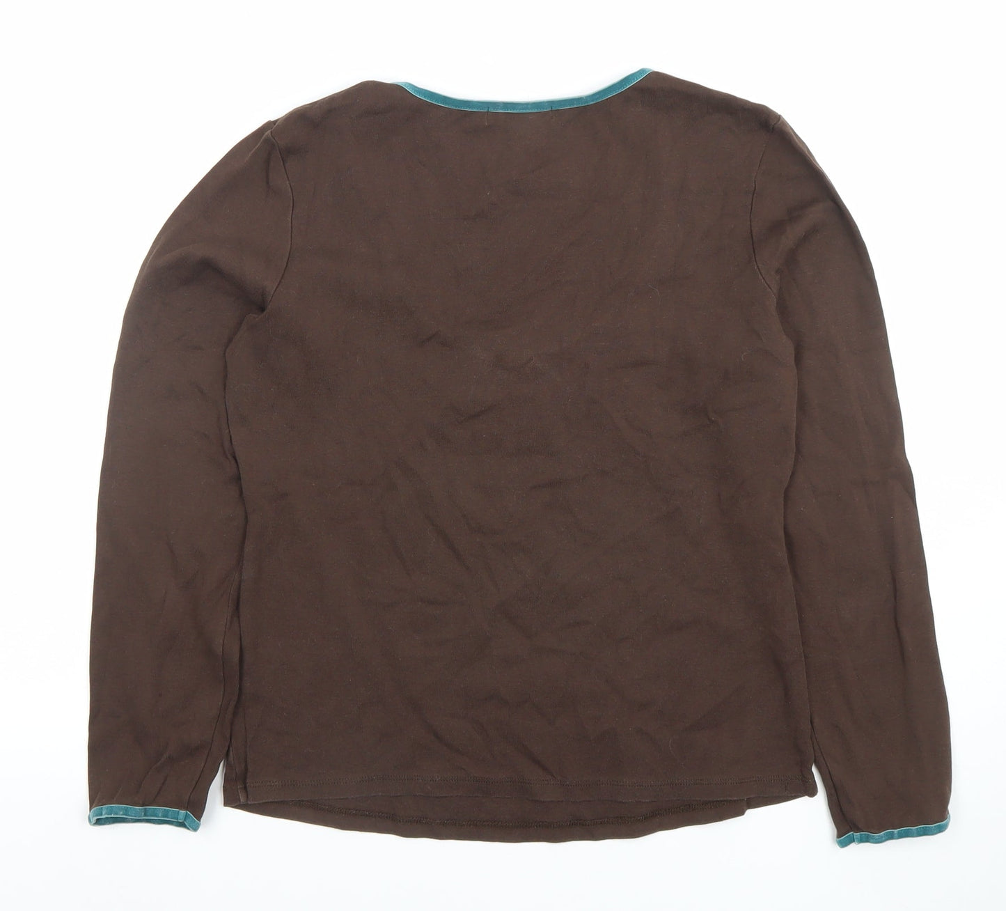 Boden Women's Brown Long Sleeve Scoop Neck Cotton Stretch Top M