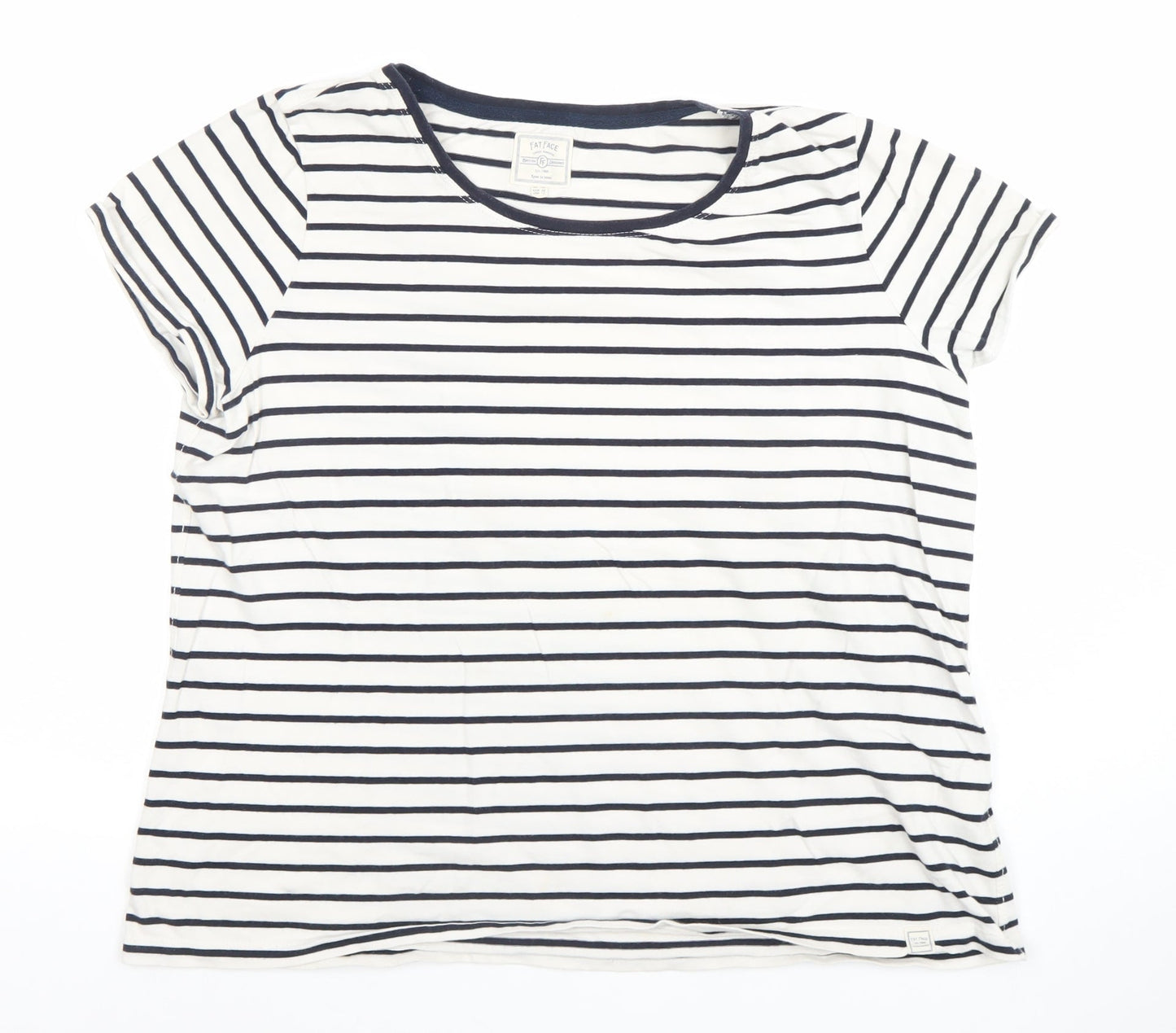 Fat Face Women's White Navy Striped Cotton T-Shirt Size 16