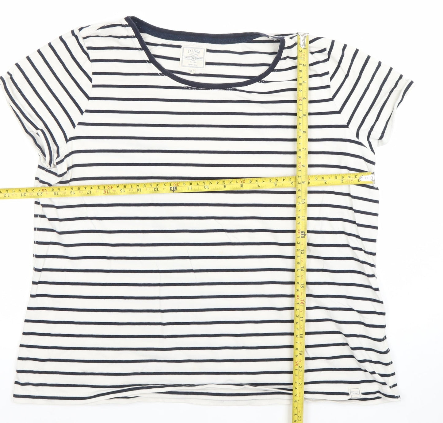 Fat Face Women's White Navy Striped Cotton T-Shirt Size 16