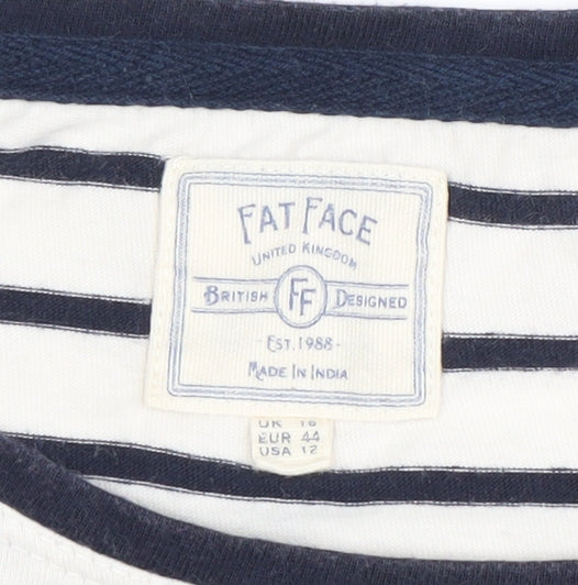 Fat Face Women's White Navy Striped Cotton T-Shirt Size 16