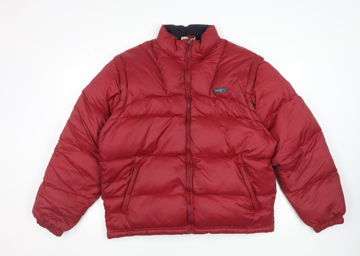 Puma Men's Red Puffer Jacket L Nylon Down Winter Coat