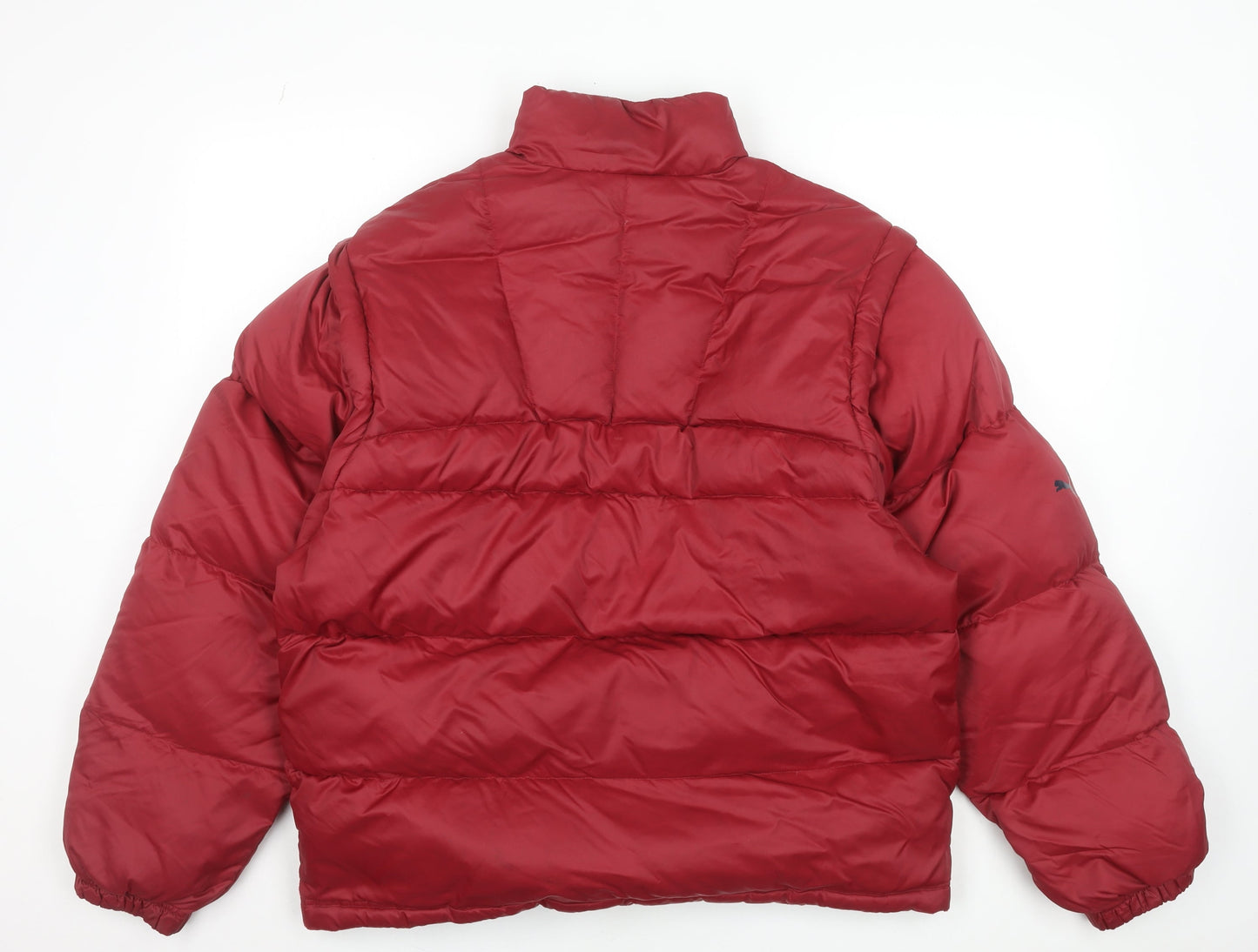Puma Men's Red Puffer Jacket L Nylon Down Winter Coat