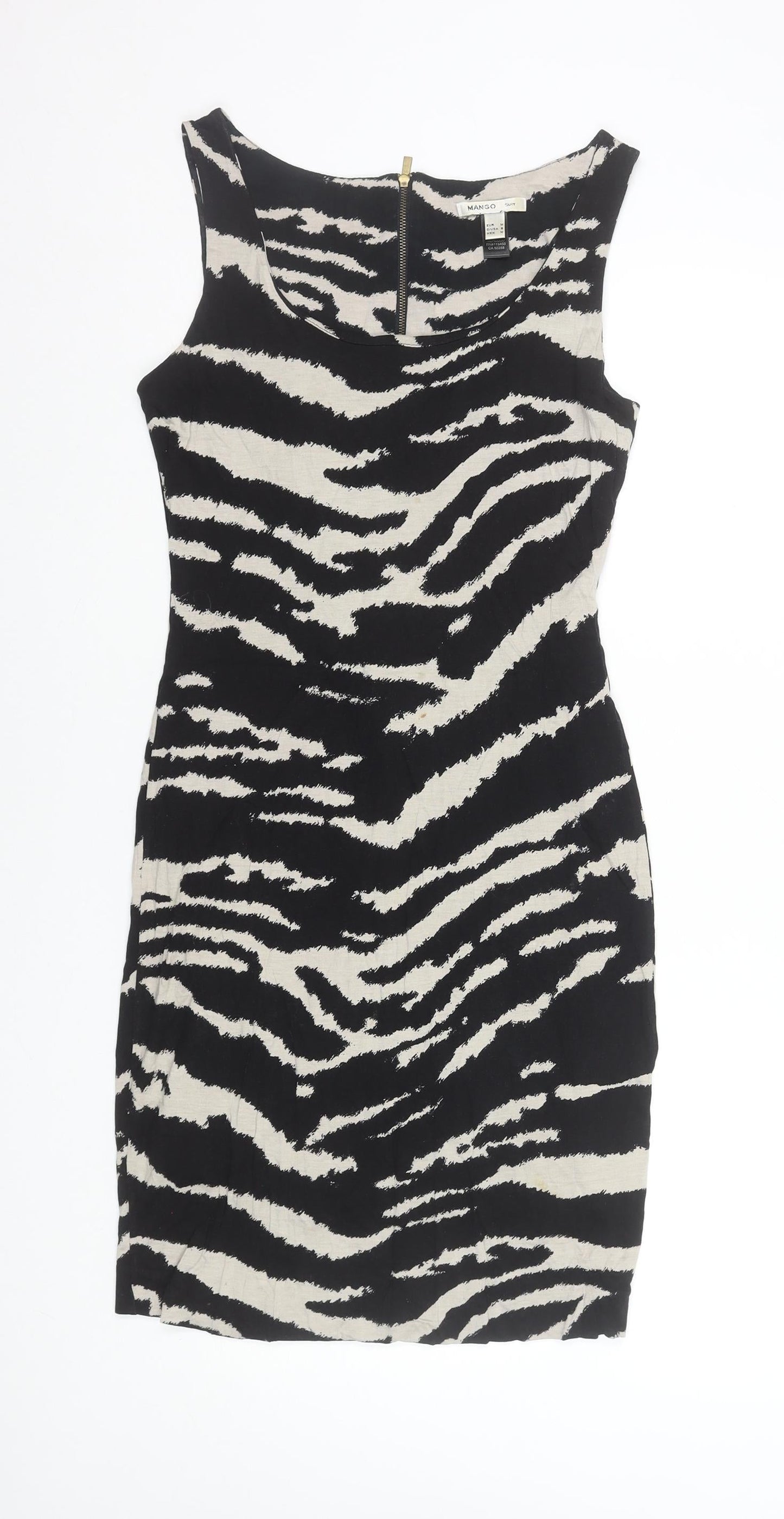 Mango Womens Black Animal Print Bodycon Dress Size 10 Sleeveless Zip