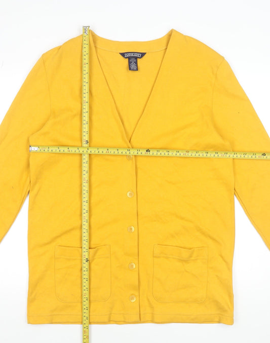 Lands' End Women's Yellow Cotton V-Neck Cardigan M 10-12