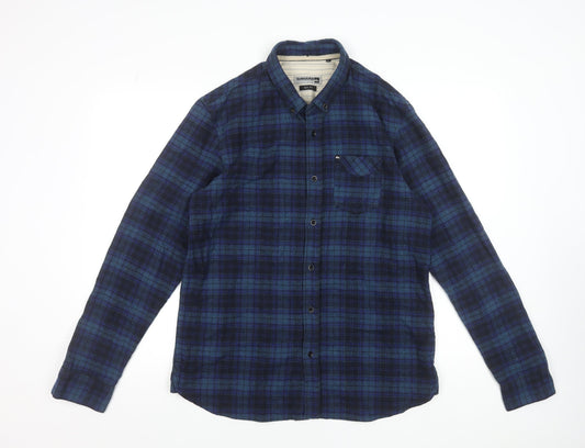 Quiksilver Men's Blue Checked Slim Fit Flannel Button-Up Shirt Size L