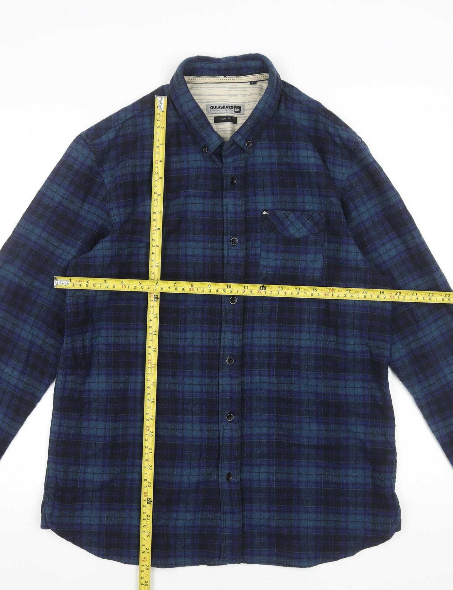 Quiksilver Men's Blue Checked Slim Fit Flannel Button-Up Shirt Size L