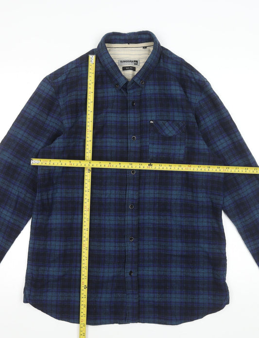 Quiksilver Men's Blue Checked Slim Fit Flannel Button-Up Shirt Size L