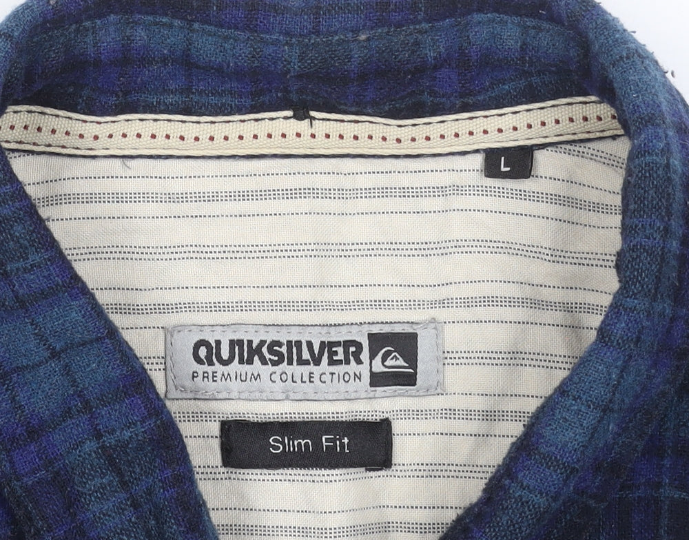 Quiksilver Men's Blue Checked Slim Fit Flannel Button-Up Shirt Size L