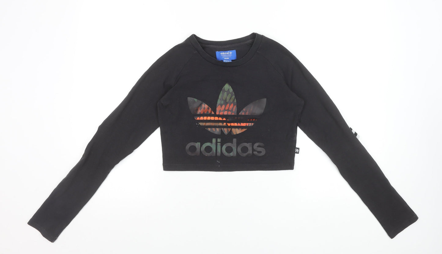 Adidas Women’s Black Cropped Long Sleeve Logo T-Shirt Size 10