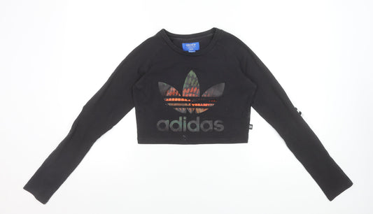 Adidas Women’s Black Cropped Long Sleeve Logo T-Shirt Size 10