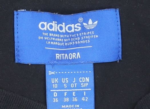 Adidas Women’s Black Cropped Long Sleeve Logo T-Shirt Size 10