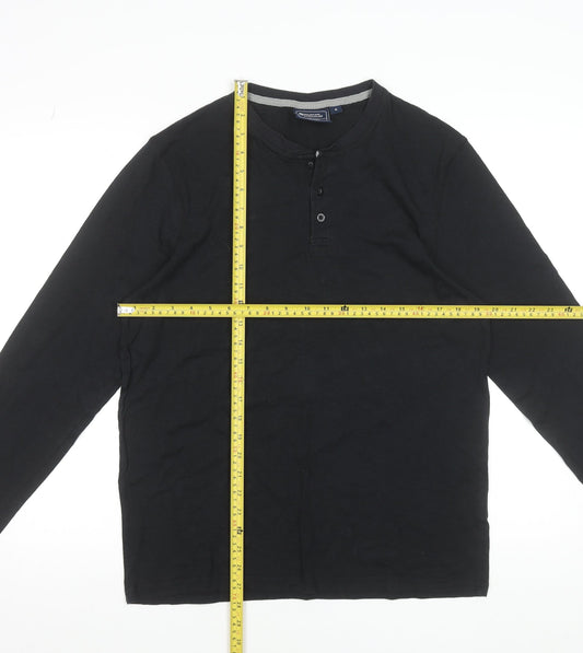 Mountain Warehouse Men's Black Bamboo Henley Long Sleeve T-Shirt M