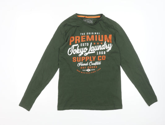 Tokyo Laundry Men's Green Long Sleeve Graphic T-Shirt Size S