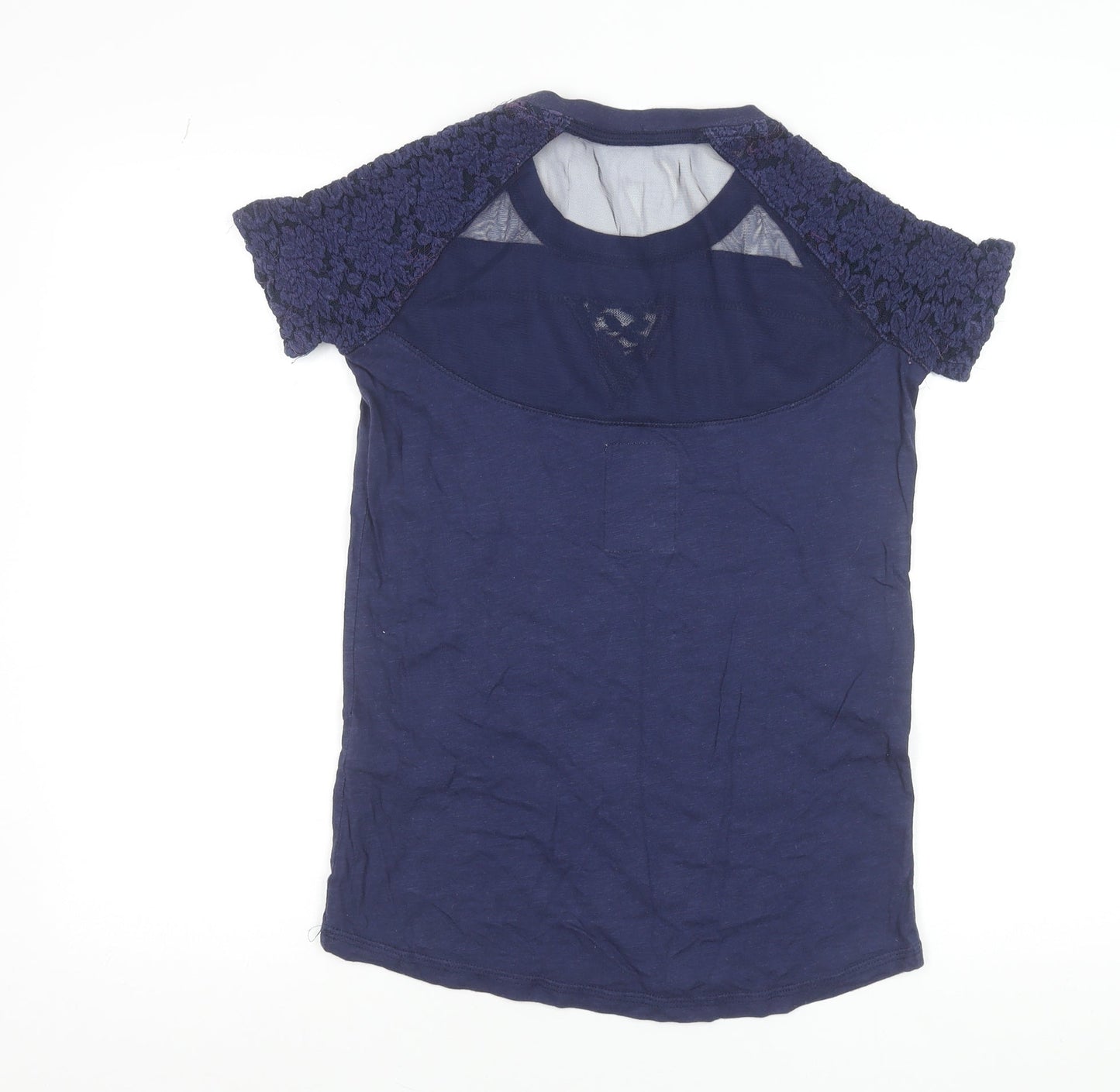 Superdry Womens Blue Lace Sleeve Short Sleeve Jersey T-Shirt Size S