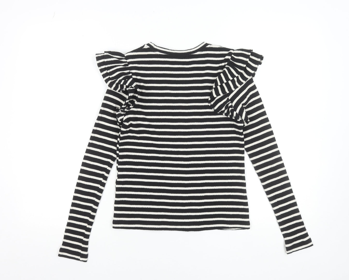 Zara Womens Black Striped Ruffle Long Sleeve T-Shirt Size S