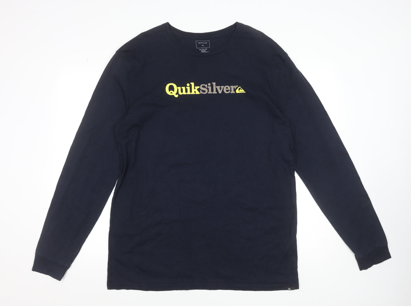 Quiksilver Men’s Blue Long Sleeve Logo Cotton T-Shirt 2XL Regular Fit