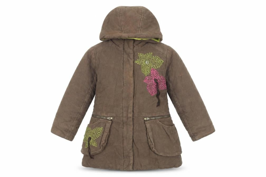 Front view of Marèse girls’ brown floral hooded cotton parka coat 6 years