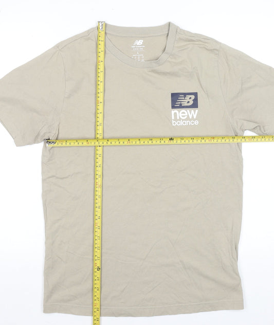 New Balance Men's Beige L Short Sleeve Crew Neck Sports T-Shirt