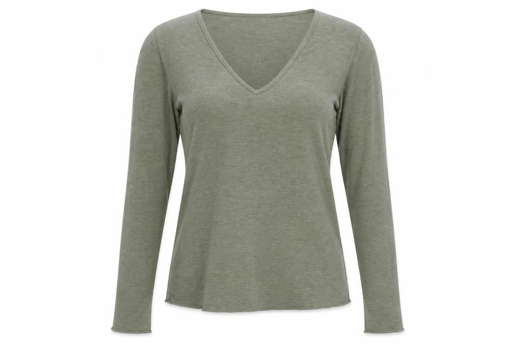 MNG Women's Green Long Sleeve V-Neck Slim Fit Jersey Top Size M