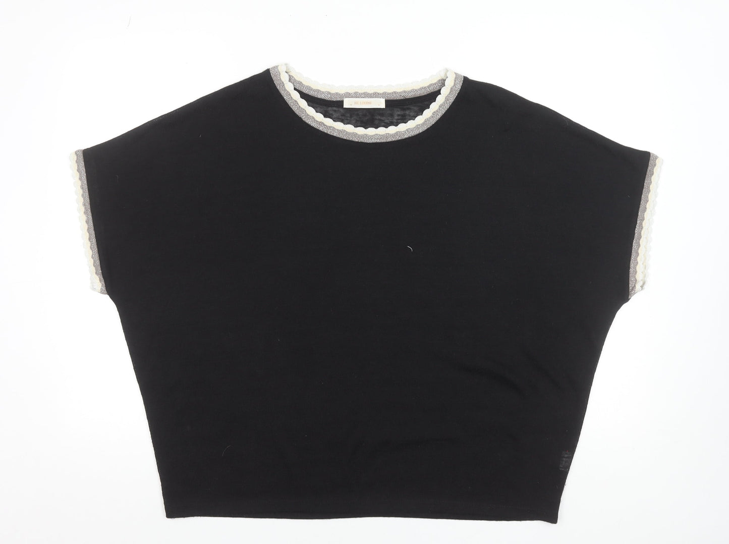 MC Lorene Womens Black Crew Neck Short Sleeve Knit Pullover Jumper Size S