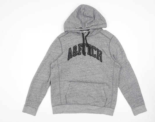 Abercrombie & Fitch Mens Grey Pullover Hoodie M Logo Fleece
