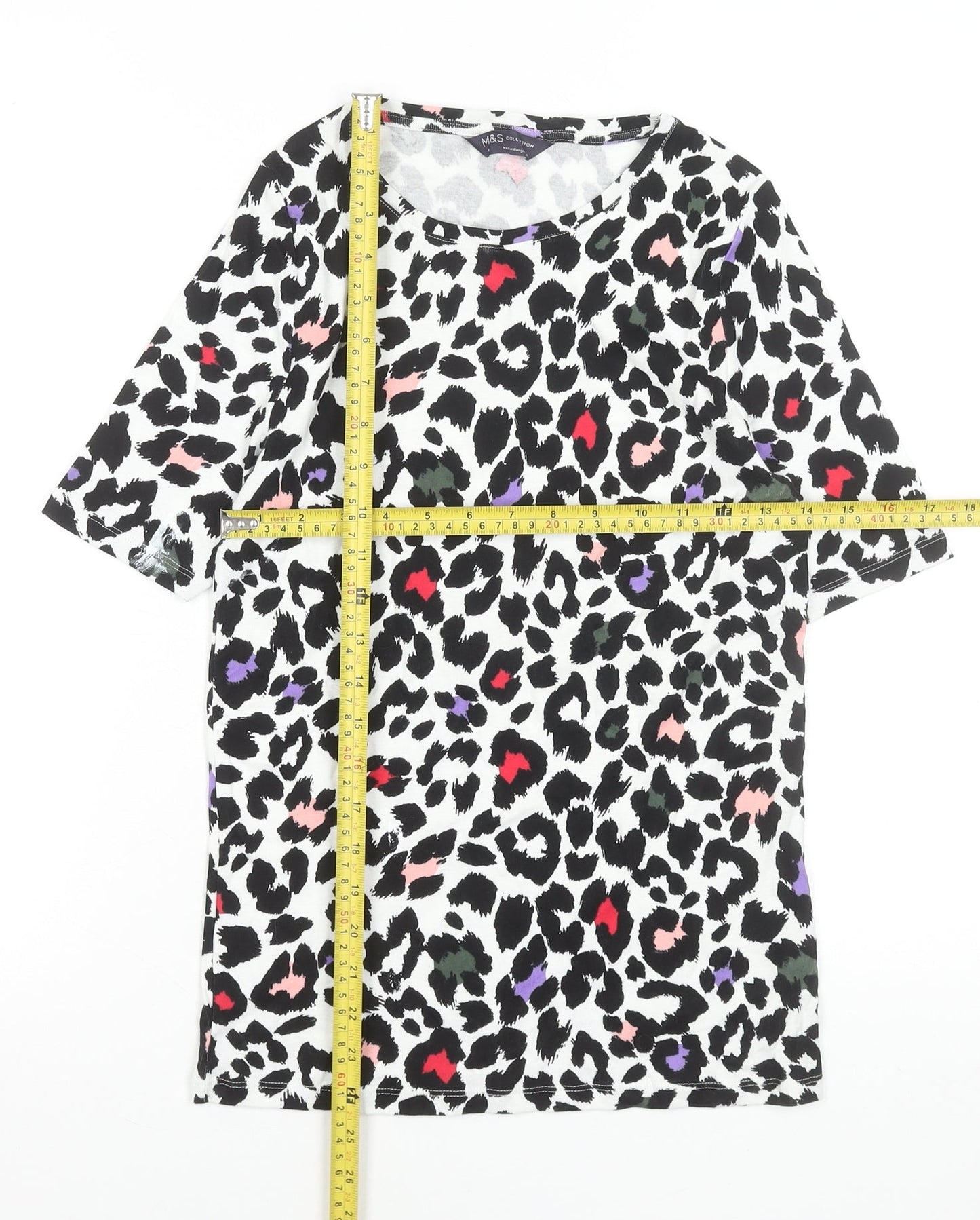 Marks and Spencer Womens Multicoloured Animal Print Cotton T-Shirt Size 10