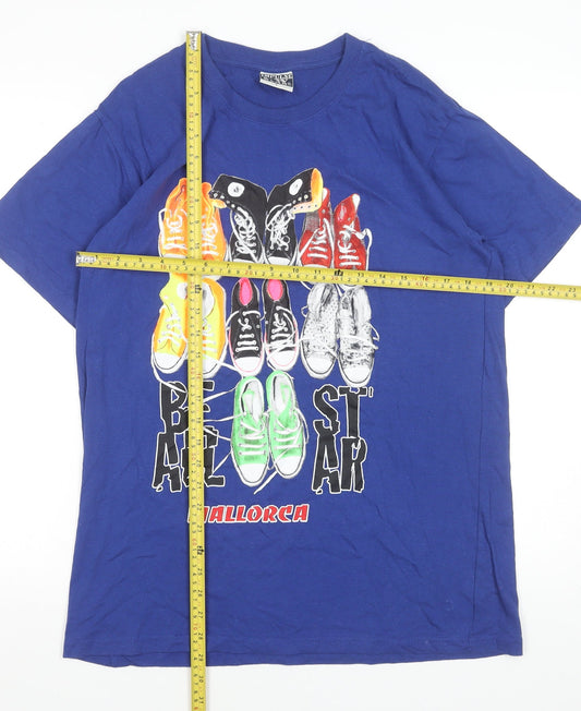 Impulse Wear Men's Blue Graphic Print Retro T-Shirt Size L