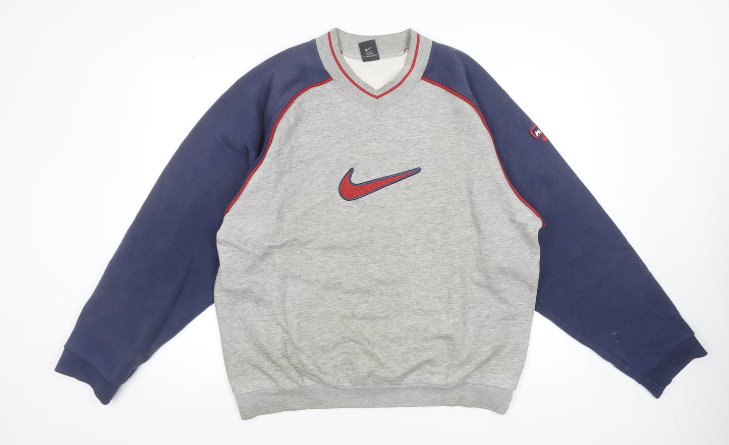 Nike Men's Grey & Navy Vintage V-Neck Sweatshirt L Regular Fit