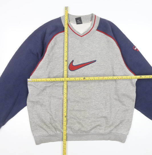 Nike Men's Grey & Navy Vintage V-Neck Sweatshirt L Regular Fit