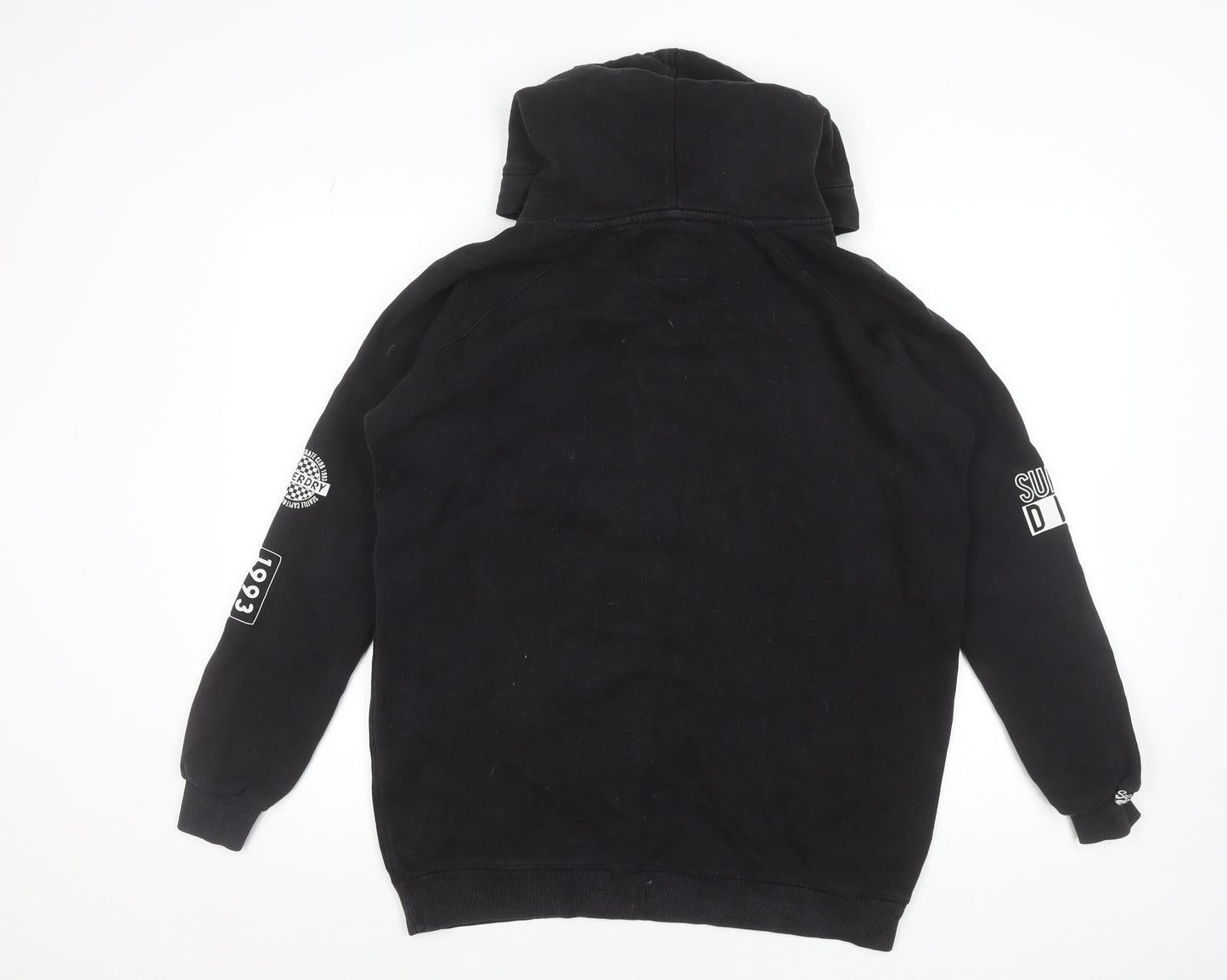 Superdry Women's Black Pullover Hoodie Size 10 S Graphic Logo Cotton Blend
