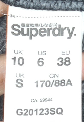 Superdry Women's Black Pullover Hoodie Size 10 S Graphic Logo Cotton Blend