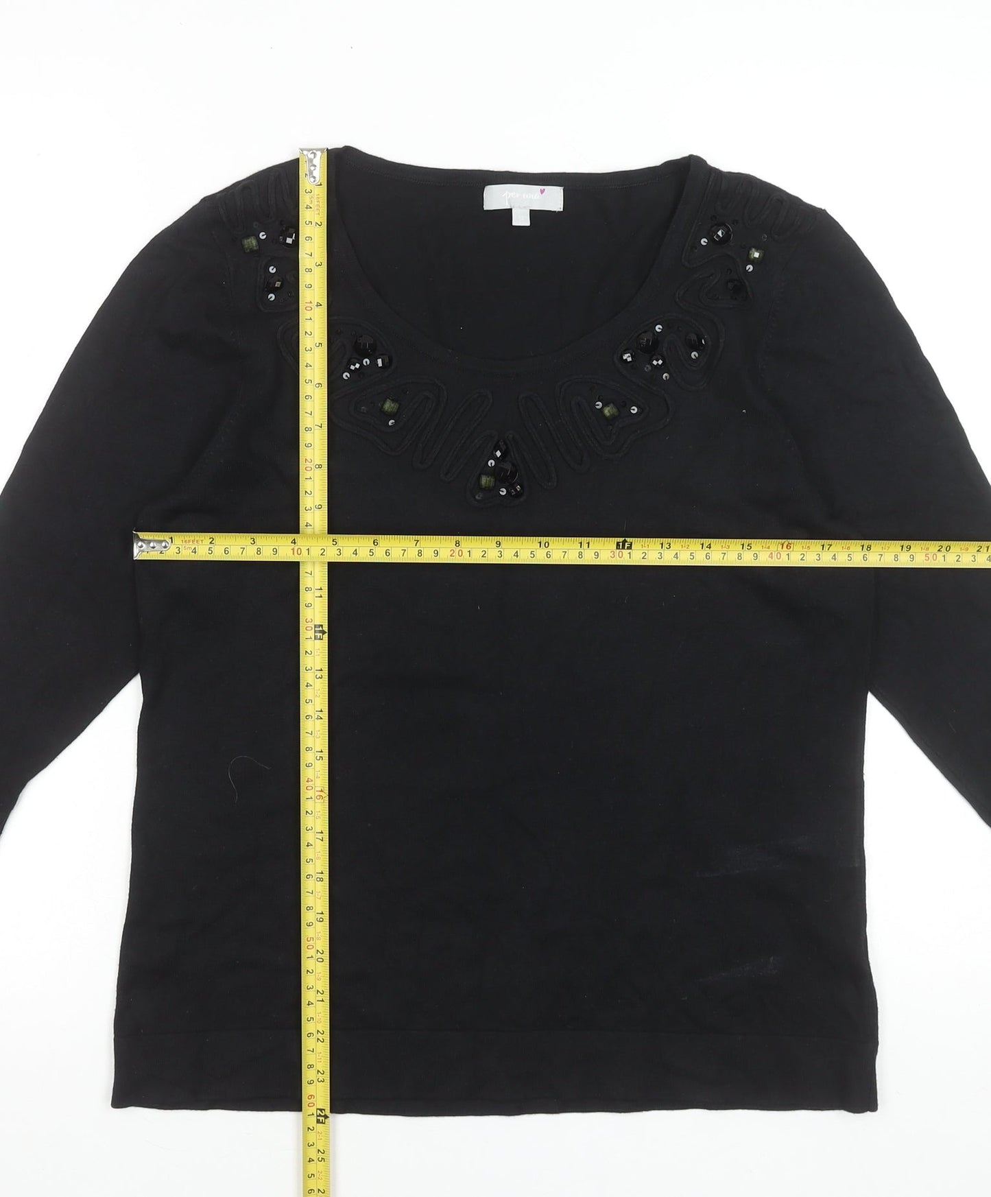 Marks & Spencer Per Una Women's Black Beaded Viscose Jumper Size 14