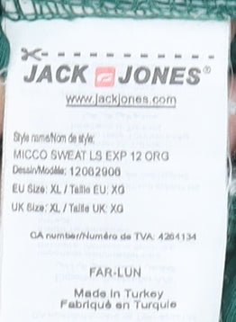 Jack & Jones Men’s Green Quilted Full Zip Hoodie XL Cotton