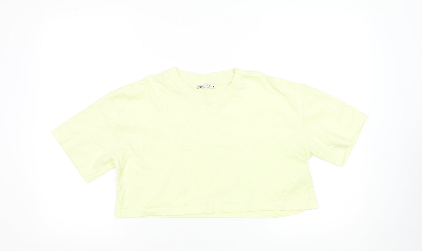 Zara Women's Yellow Cropped Cotton T-Shirt Size S