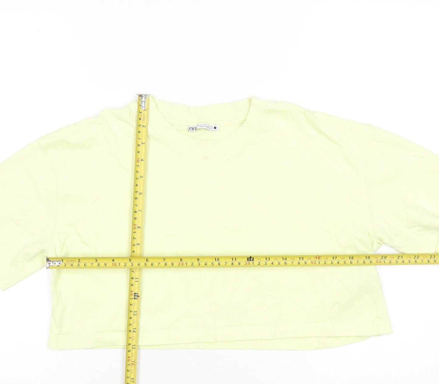 Zara Women's Yellow Cropped Cotton T-Shirt Size S
