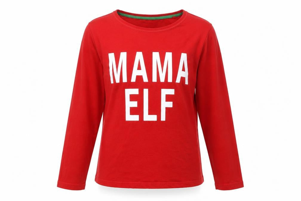 Next Women Red Long Sleeve Christmas Mama Elf Cotton T-Shirt Size L
