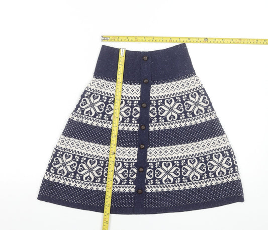 Fat Face Women's Blue Fair Isle Knit A-Line Skirt Size 6